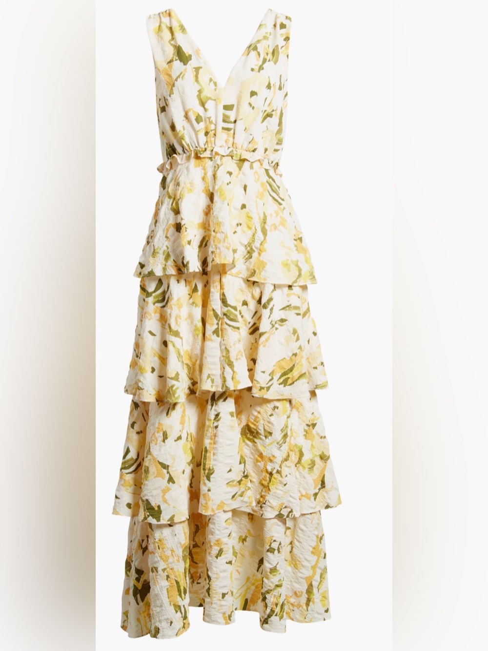 Chelsea28 Sleeveless Tiered Maxi Dress in Yellow and Olive Floral